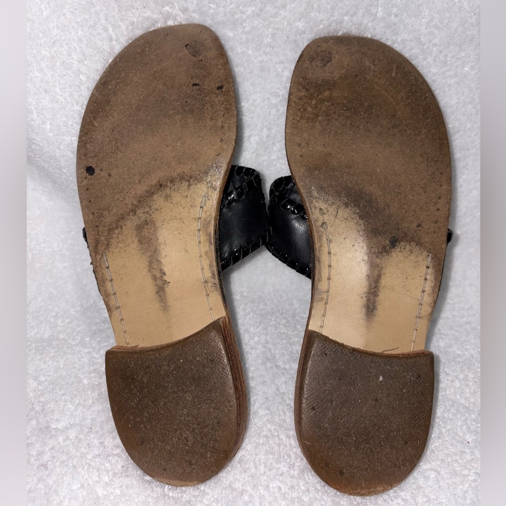 Jack Rogers Black Leather Slide on Sandals - Picture 3 of 4